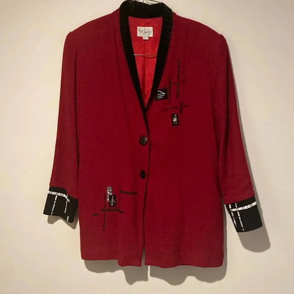 K.d. Spring women’s blazer lined red large wearable art made in the USA ‼️rare‼️ - Picture 1 of 15